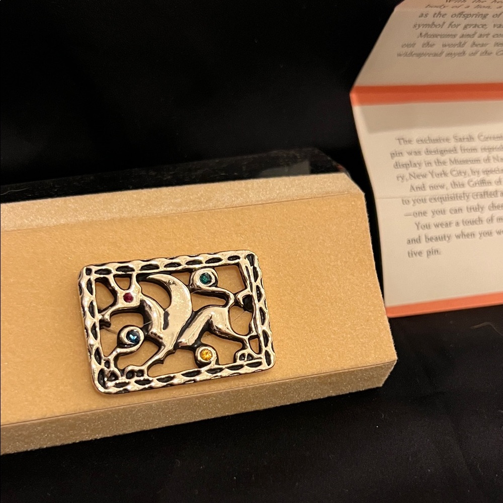 Sarah Coventry Silver Griffin Pin with Multicolor Gems - Picture 7 of 8